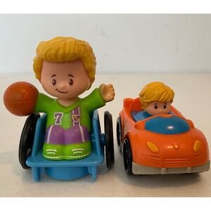 Fisher Price Little People Basketball Wheelchair and Orange Sports Car Figures